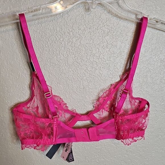 NWT Victoria's Secret Luxe Pink Lace Low Cut Demi Unlined  Bra 32B - Picture 7 of 7